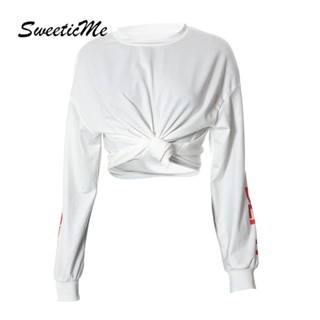 Sweeticme ใหม่ เสื้อยืดลําลอง แขนยาว คอกลม พิมพ์ลาย ทรงสลิมฟิต แฟชั่นสําหรับสตรี 2023