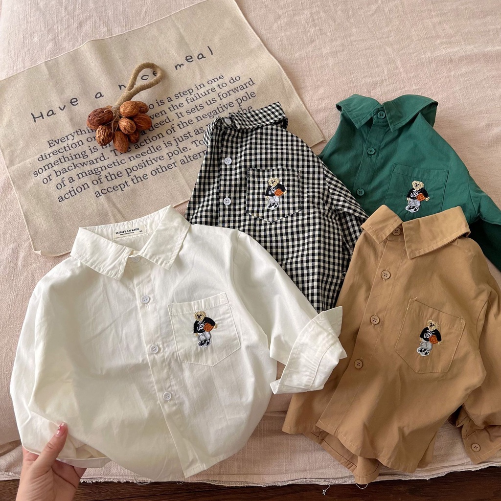 2.3 เสื้อเชิ้ตแขนยาว คอปก ลายสก๊อต สีขาว สไตล์เกาหลี สําหรับเด็กผู้ชาย และเด็กผู้หญิง อายุ 1-8 ปี