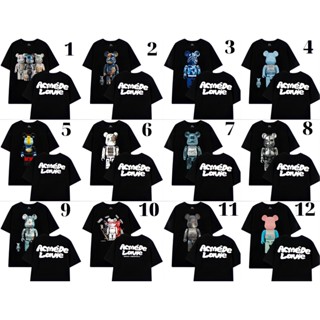 Adlv Bearbrick T-shirt with many 2-way stretch Cotton T-shirts Unisex 7-12 Black T-shirt_01