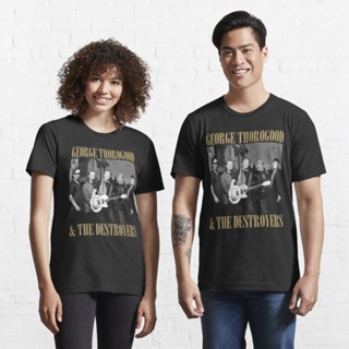 เสื้อยืดคอกลม เสื้อยืดผ้าหนา เสื้อยืดแขนสั้น แขนสั้น ไม่ต้องรีด GEORGE THOROGOOD AND THE DESTROYERS BAND Essential T-Sh