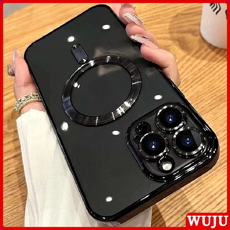 Wuju เคสโทรศัพท์มือถือแบบนิ่ม ใส กันกระแทก พร้อมที่ชาร์จแม่เหล็กไร้สาย หรูหรา สําหรับ iPhone 17 16 15 14 13 12 11 Pro Max Plus Air