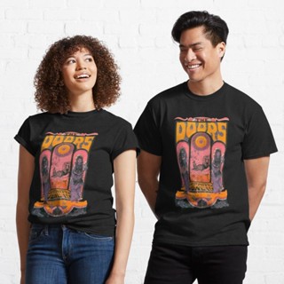 เสื้อเชิ้ตแขนสั้น เสื้อยืดแขนสั้น เสื้อไม่ต้องรีด เสื้อยืดไม่ต้องรีด The Doors Band Tee-The Doors Logo Shirt Classic T-