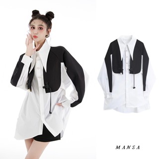 MANSA oversized white puff sleeve shirt เสื้อเชิ๊ต เสื้อโอเวอร์ไซส์ผู้หญิง เสื้อเกาหลี