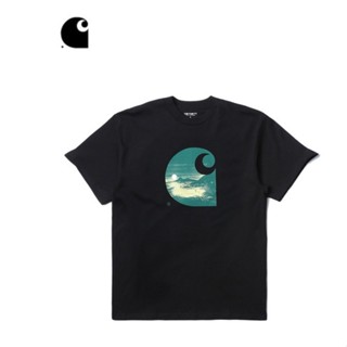 CARHARTT พร้อมส่ง เสื้อยืดแขนสั้น พิมพ์ลายโลโก้ Night Moon Tropical Island สําหรับผู้ชาย