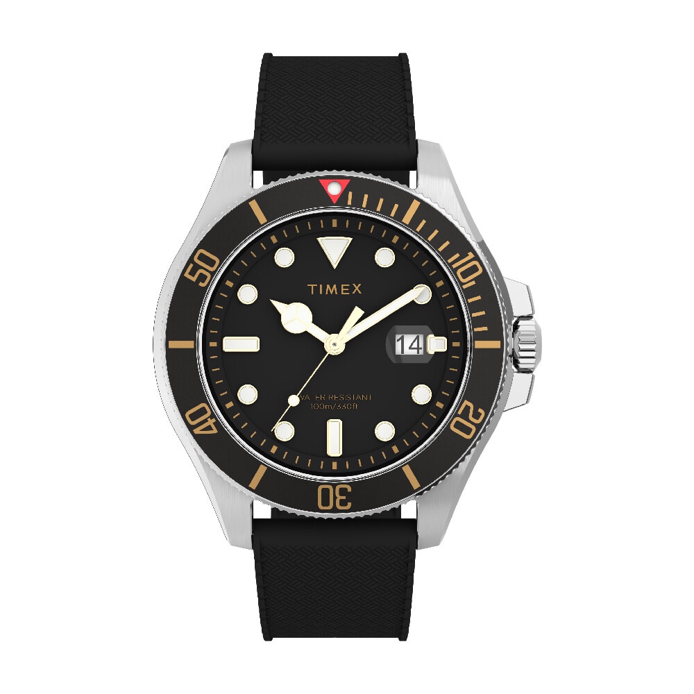 Timex TW2V27200 HARBORSIDE COAST นาฬิกาข้อมือผู้ชาย สายซิลิโคน สีดำ หน้าปัด 43 มม.