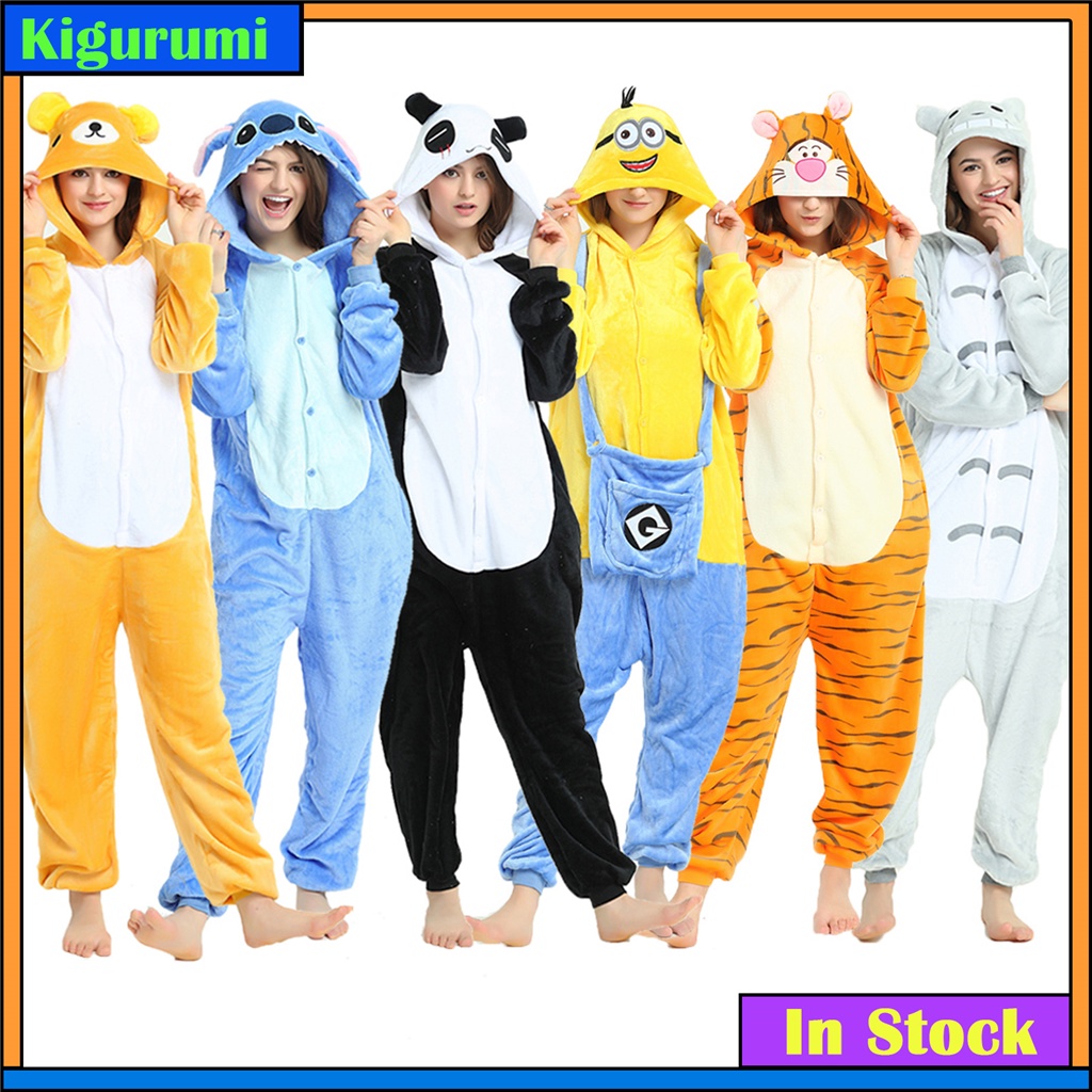 ชุดนอนจั๊มสูทวันพีช ผ้าสักหลาด แบบนิ่ม ลายสัตว์ Stitch Panda Totoro Kigurumi Unicorn Onesie ให้ความอบอุ่น สําหรับผู้หญิง และผู้ใหญ่