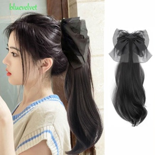 BLUEVELVET Bow Ponytail Hairpiece Daily Long Soft Women Fluffy Cute Decor Sweet Girls Curly Ponytail Wig