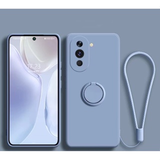 Huawei Nova 10 Pro 10 SE สายคล้อง ซิลิโคนเหลว เคสโทรศัพท์ สําหรับ Huawei Nova Y70 Plus Y70 Y61 ที่ใส่แหวน ป้องกันรอยนิ้วมือ เคสโทรศัพท์กันกระแทก