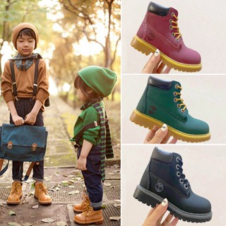 Timberland รองเท้าบูทมาร์ตินหนังสำหรับเด็ก รองเท้าบูทสั้นกันน้ำกันลื่นและทนทาน รองเท้าแฟชั่นเด็ก