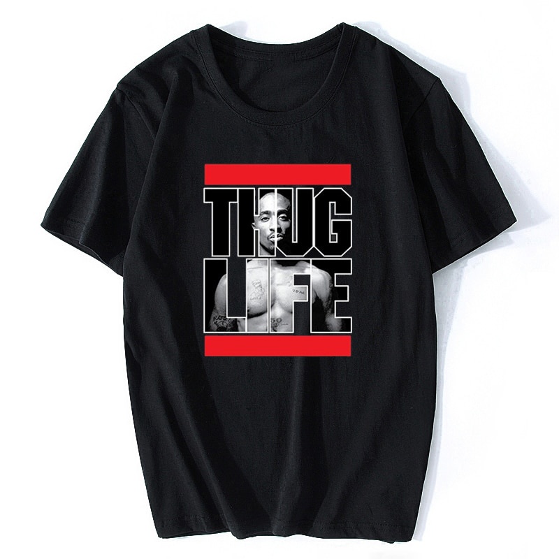 ผ้าฝ้าย T เสื้อแฟชั่นผู้ชายฤดูร้อน Tupac 2pac Thug Life Rap Hip-Hop Artist Tupac Shakur O คอ Rock เพ