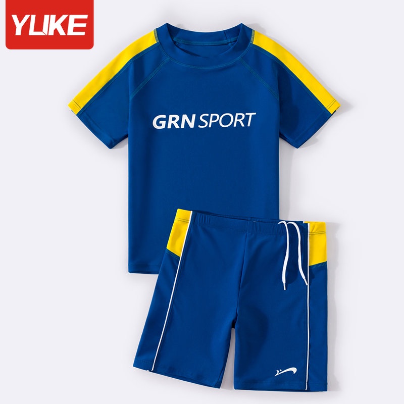 Yuke ชุดว่ายน้ําเด็กชุดว่ายน้ําเด็กชายชุดว่ายน้ําสองชิ้นแยกกลางเด็กใหญ่เด็กทารกสไตล์ใหม่ระบายอากาศว่ายน้ําแห้งเร็ว