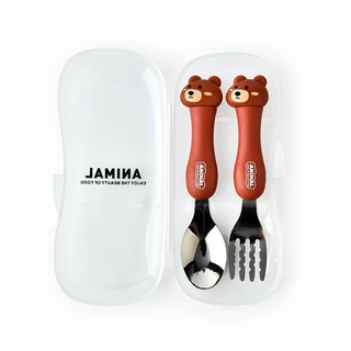 พร้อมส่ง ชุดช้อนส้อมเด็ก ช้อนส้อมหัดทาน มีกล่องใส่ พกพาสะดวก Kid Spoon Fork Set