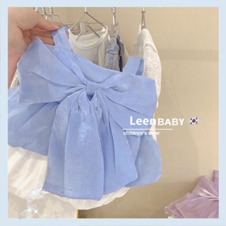 Korean style childrens clothing 2022 summer girls all-match outer wear camisole baby Twilight yarn Western style bow top