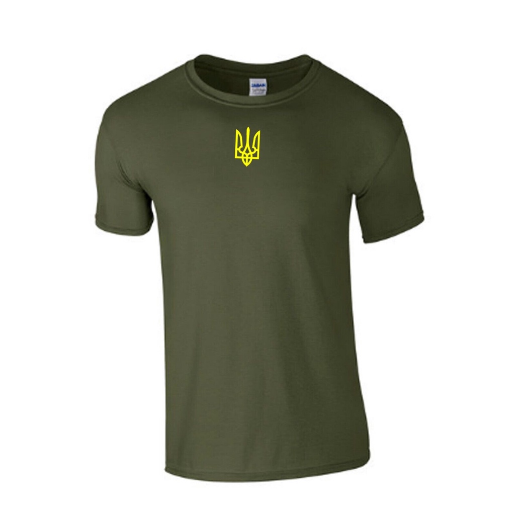 เสื้อยืดโลโก้ยูเครน Golden Trident Coat of Arms, เสื้อยืดทหาร Zelensky Trident