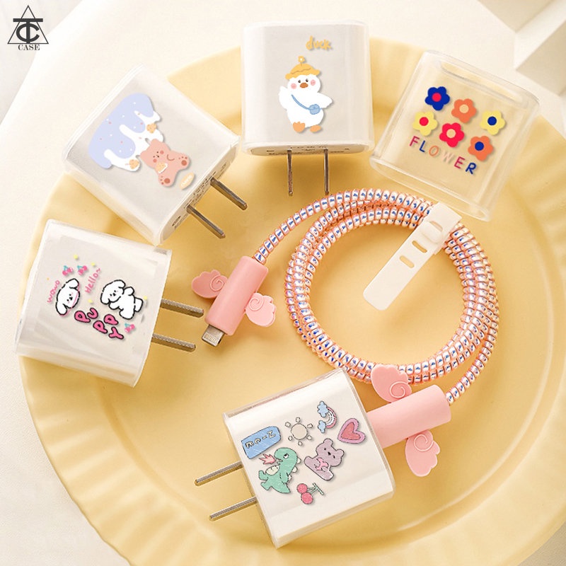 เคสชาร์จ ฝาครอบป้องกัน อ่อน TPU การ์ตูนน่ารัก ใบหน้าที่ยิ้ม ลวดลาย ชัดเจน เชลล์ชาร์จ สำหรับ ต้นฉบับ 18W/20W ที่ชาร์จ