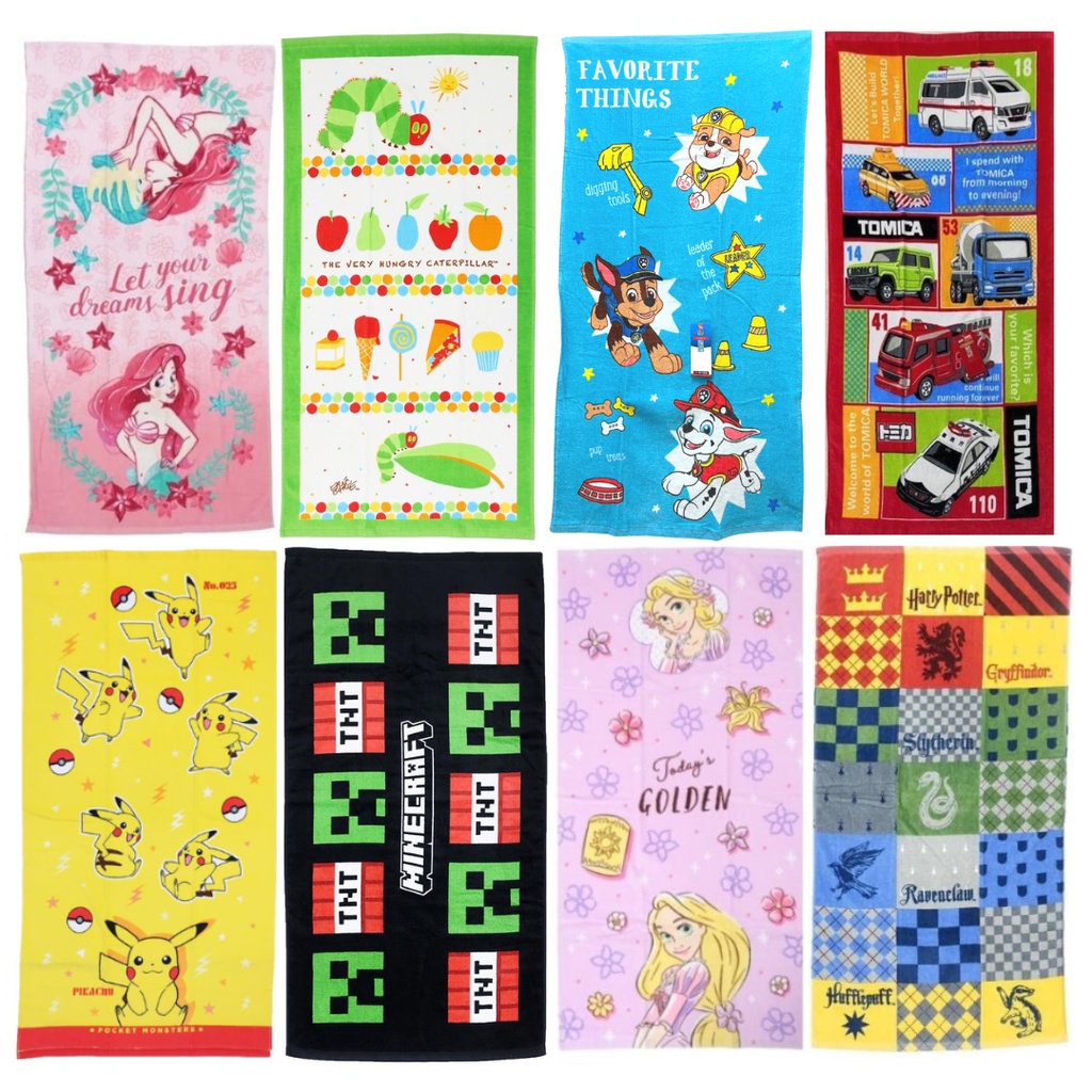 [มี 40 แบบ‼]  ผ้าเช็ดตัว 60x120 ซม. Paw Patrol Tomica Ariel โทมัส Doraemon Ariel Rapunzel Thomas ผ้า