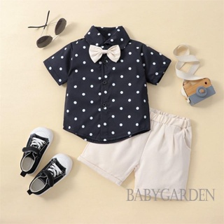 Babygarden-6m-5y ชุดเสื้อเชิ้ตแขนสั้น พิมพ์ลายจุด ผูกโบว์ และกางเกงขาสั้น สําหรับเด็กผู้ชาย