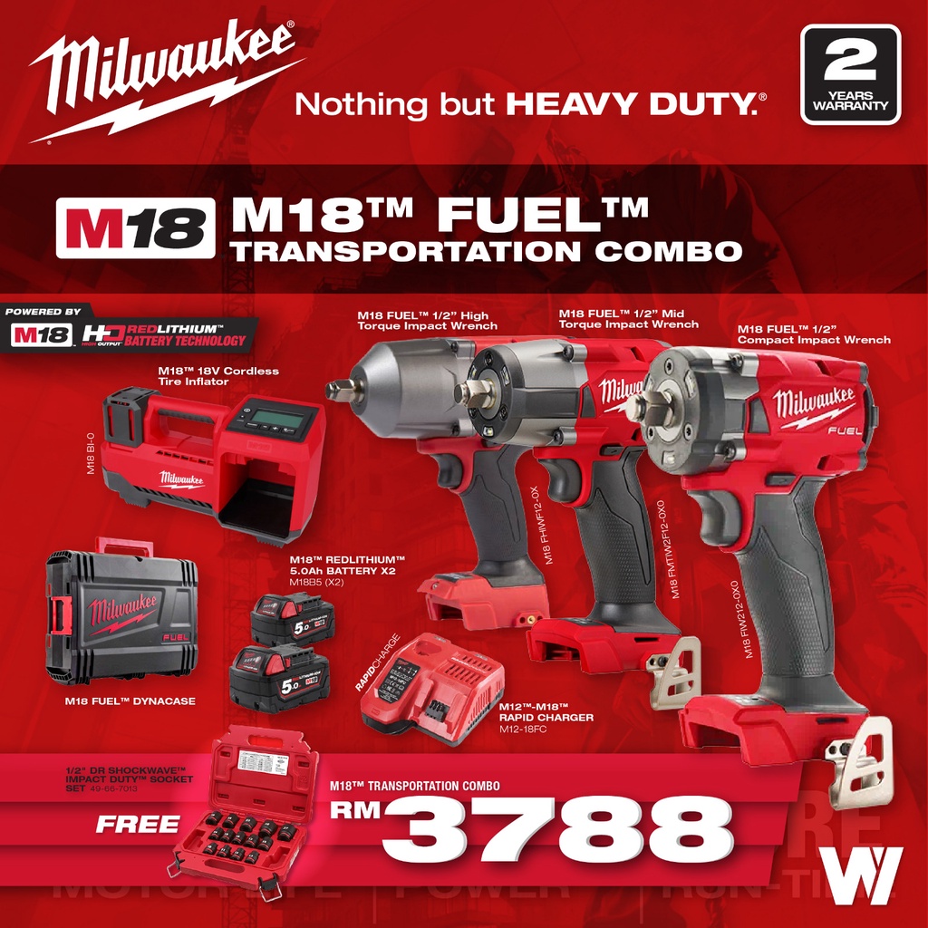 MILWAUKEE M18 TRANSPORTATION COMBO / M18 AUTOMOTIVE COMBO M18 IMPACT WRENCH COMBO CW M18 BI INFLATOR
