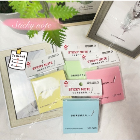 sticky noteกระดาษโน๊ตมีกาว สีพื้น 100 แผ่น ปึก 4 เหลี่ยม 3×3″ พร้อมซอง เลือกสีได้ กระดาษโน้ต สำนักงาน เครื่องเขียนโพสอิท