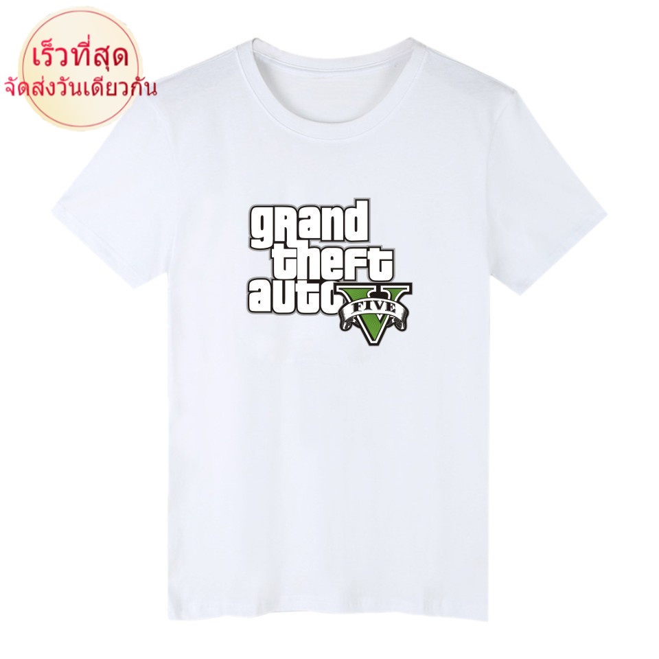 Alimoo เสื้อยืดผ้าฝ้ายแขนสั้นผู้ชายพิมพ์ Grand Theft Auto เกมGTA 5 Big Size -