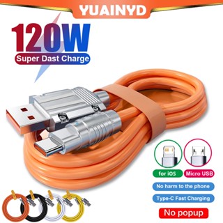 120w 6A ซุปเปอร์ชาร์จเร็ว ซิลิโคนเหลว สายเคเบิล USB Type-C ชาร์จไฟ สายข้อมูล สําหรับ iPhone Xiaomi Huawei Samsung