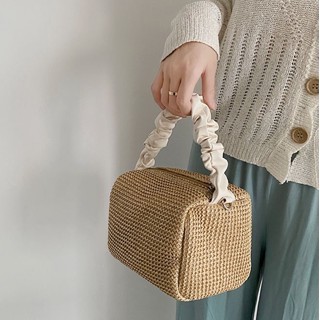 👜Bag👜กระเป๋าสานเกาหลี ทรงสี่เหลี่ยม สายคล้องมือหนัง+สายยาวโซ่ เกรดพรีเมี่ยม กระเป๋าสะพายข้าง