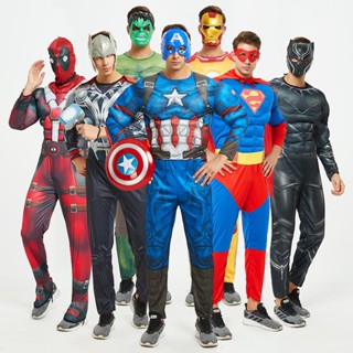 เครื่องแต่งกายคอสเพลย์ เสื้อผ้าผู้ใหญ่ ลาย Iron Man Hero Superman Spiderman Batman Thor Captain America สําหรับผู้ชาย