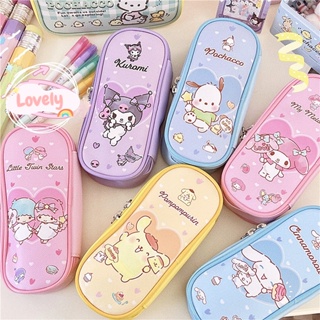 กระเป๋าดินสอ หนัง PU ขนาดใหญ่ จุของได้เยอะ ลาย Sanrio น่ารัก สําหรับใส่เครื่องเขียน โรงเรียน