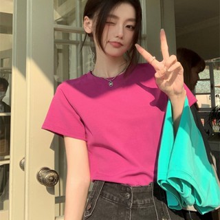 Suxi เสื้อยืดแขนสั้น คอกลม เข้ารูป เข้ากับทุกการแต่งกาย สไตล์มินิมอล แฟชั่นฤดูใบไม้ผลิ และฤดูร้อน