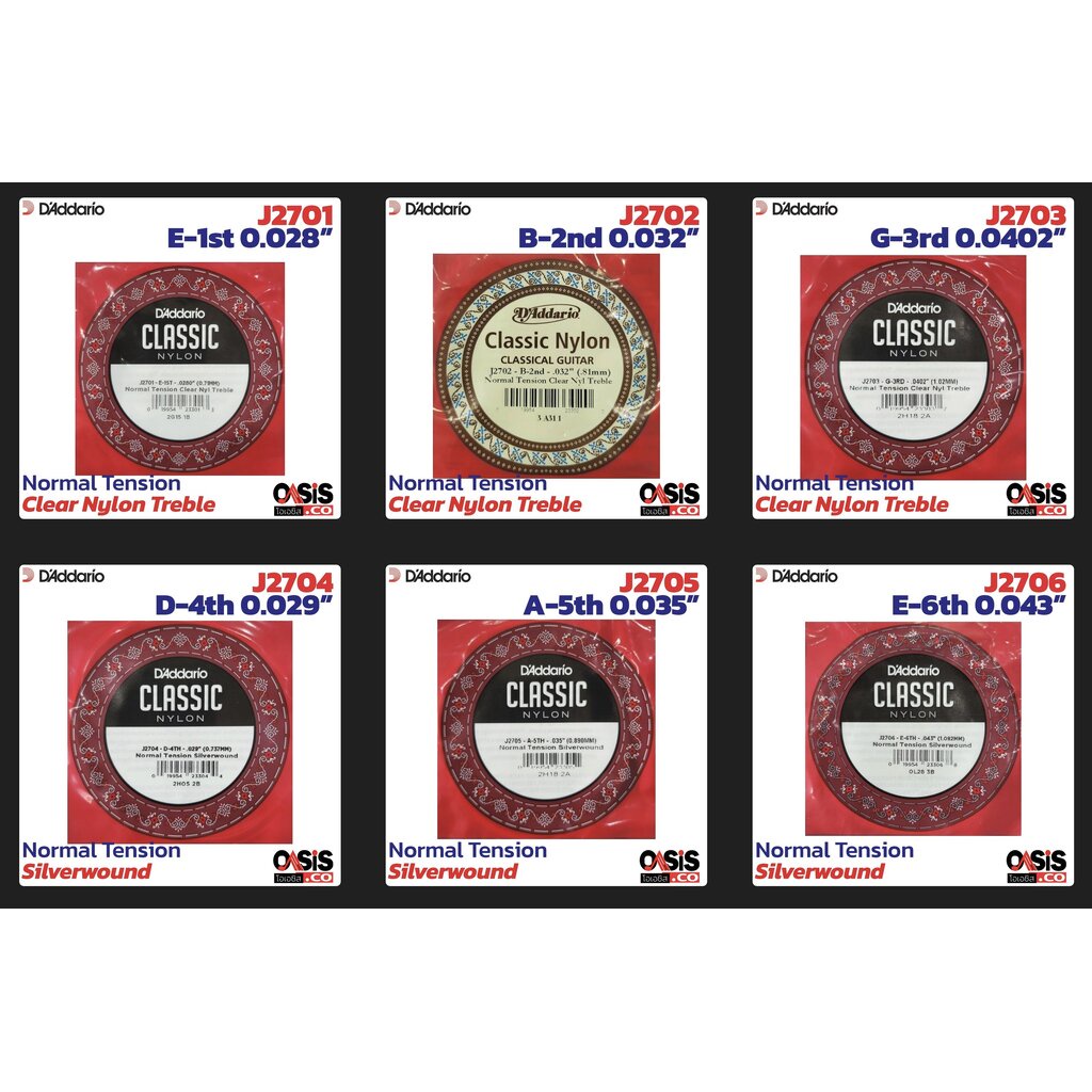 (แบ่งขาย) สายปลีก สายคลาสสิค สายกีต้าร์คลาสสิค D'Addario J2701-6 Normal Tension Classical Guitar string D'Addario