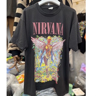 NIRVANA⚡️เสื้อยืดผ้าฟอก Unisex Cotton 💯 งานใหม่ ทำเก่า ผ้าฟอกเฟดนุ่ม ไร้ตะเข็บข้าง สกรีนจม หน้าหลัง ⚡️⚡️