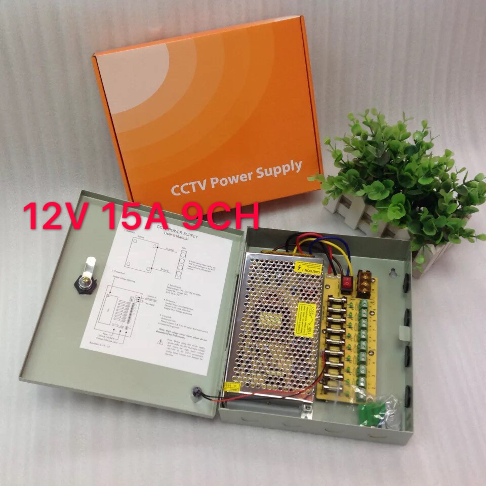 ตู้จ่ายไฟสำหรับกล้องวงจรปิด 9กล้อง 12V 15A+9CH 180Watt