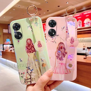 เคสโทรศัพท์มือถือแบบนิ่ม กันกระแทก แต่งแสงสีฟ้า พร้อมสายคล้องข้อมือ สําหรับ OPPO Reno8 T 4G 5G Reno 8T