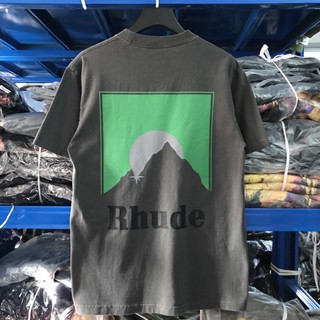 ฤดูร้อนใหม่ Rhude ตัวอักษรกลับพระอาทิตย์ขึ้นพิมพ์แขนสั้นหลวมฮิปฮอปเสื้อยืดผู้ชายและผู้หญิง