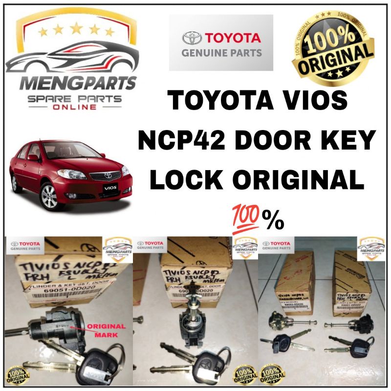 💯% TOYOTA VIOS NCP42 กุญแจล็อคประตูหน้า ,KEY CYLINDER IN DOOR LH-69052-0D030/RH-69051-0D020