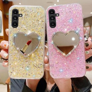 เคสโทรศัพท์มือถือ ซิลิก้าเจลนิ่ม ประดับเพชร ลายหัวใจ สีเงิน สําหรับ Samsung Galaxy A14 5G