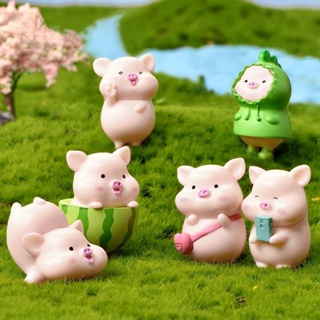 ตุ๊กตาฟิกเกอร์ รูปการ์ตูนหมู ขนาดเล็ก สําหรับตกแต่งสวนขวด 7 ชิ้น ต่อชุด