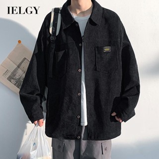 IELGY เสื้อเชิ้ตแขนยาว ผ้าลูกฟูก มีกระเป๋า สําหรับผู้ชาย