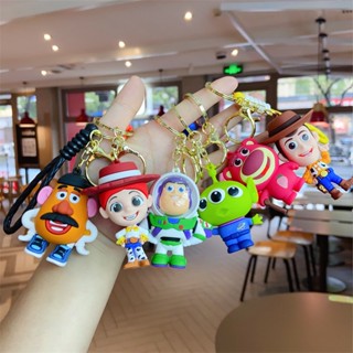 พวงกุญแจ จี้การ์ตูน Toy Story Buzz Lightyear Strawberry Bear สามตา อุปกรณ์เสริม สําหรับห้อยกระเป๋า