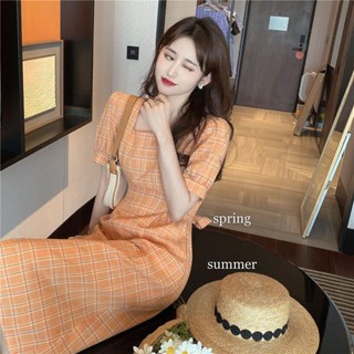ชุดเดรสทางการ แขนพัฟ สีม่วง สไตล์เกาหลี วินเทจ พลัสไซซ์ เหมาะกับฤดูร้อน สําหรับผู้หญิง