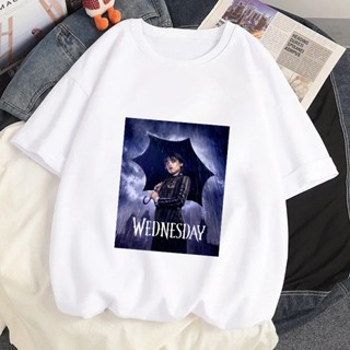 เสื้อยืดลําลอง พิมพ์ลาย Wednesday แฟชั่นสําหรับสตรี