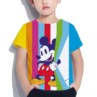 เสื้อยืดแขนสั้น พิมพ์ลายการ์ตูน Disney Mickey แฟชั่นฤดูร้อน สําหรับเด็กผู้ชาย และเด็กผู้หญิง