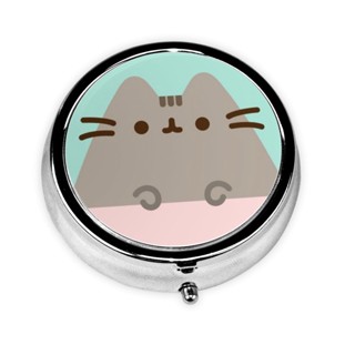 Pusheen กล่องยา วิตามิน ทรงกลม สีเงิน แบบพกพา 2.1 นิ้ว สําหรับเดินทาง