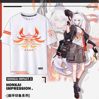 ∋◘✻Anime Honkai Impact 3 Kiana Kaslana Cosplay Men Women Short Sleeve T-shirt All-match Top Couple C_02