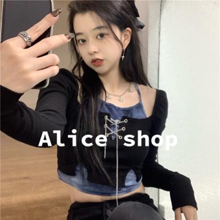 Alice  เสื้อครอปเเขนยาว เสื้อครอปแฟชั่น 2023 ใหม่  ins Stylish สวย Unique A21K08O 36Z230909