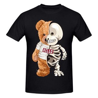 Hello Teddy Skeleton bear T Shirts Harajuku T-Shirt Casual Street Clothes Fashion Short Sleeve Clothing Cotton TShi_02