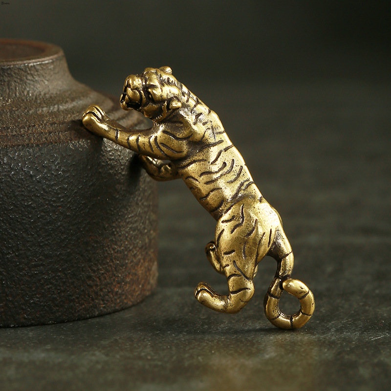 พวงกุญแจ จี้ทองเหลืองบริสุทธิ์ รูปเสือ สัตว์ประหลาด Wang Shengxiao of beasts ขนาดเล็ก สไตล์โบราณ