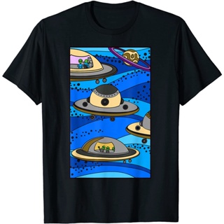 ROUND คอลูกเรือเสื้อยืด ผ้าฝ้าย พิมพ์ลายอวกาศ dtf UFO Alien Art สําหรับผู้ชาย-4XL_02