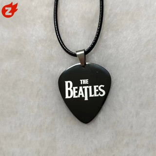 The Beatles สร้อยคอเชือกหนัง สเตนเลส จี้ปิ๊กกีตาร์ ~ เครื่องประดับ