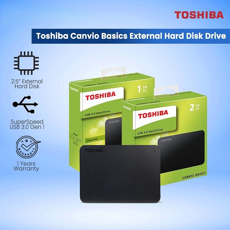 Toshiba Canvio Basics ฮาร์ดดิสก์ไดรฟ์ภายนอก USB 3.0 แบบพกพา 1TB / 2TB